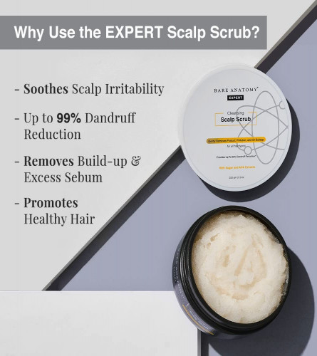 BARE ANATOMY Scalp Scrub - Upto 99% Dandruff Reduction, with Natural AHAs, Coconut & Sugar
