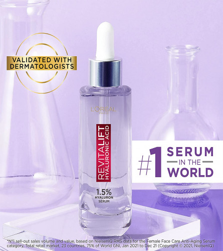 L'Oreal Paris Revitalift Hyaluronic Acid Lightweight Face Serum For Hydrated, Youthful Skin
