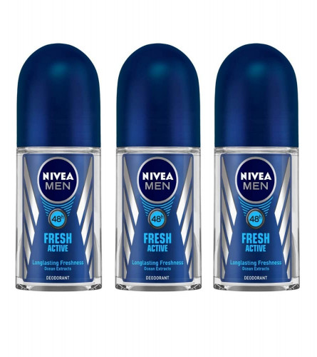 Nivea Fresh Active Deodorant Roll On for Men 50 ml (pack of 3)