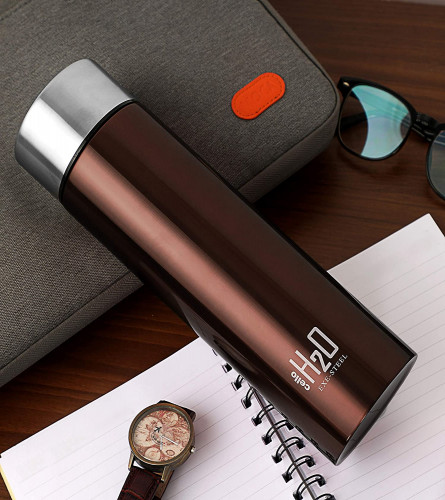 Cello H2O Stainless Steel Water Bottle, 1L, Brown, 1 Piece (free shipping)