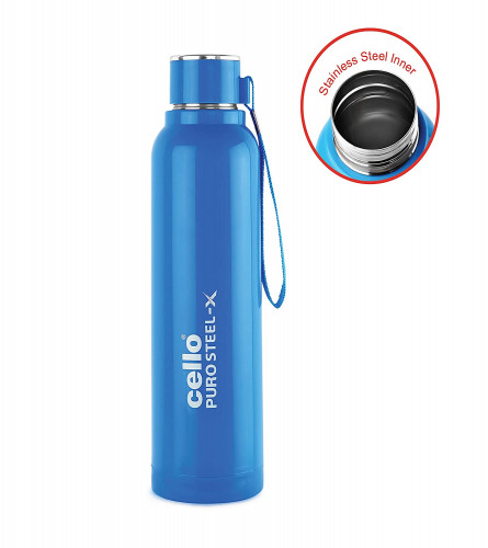 Cello Puro Steel-X Benz Stainless Steel Water Bottle with Inner Steel and Outer Plastic , 900 ml, Blue (free shipping)