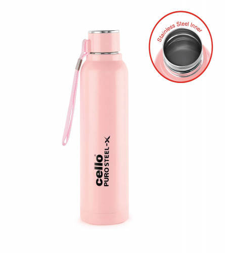 Cello Puro Steel-X Benz Stainless Steel Water Bottle with Inner Steel and Outer Plastic , 900 ml (Pink)- free shipping