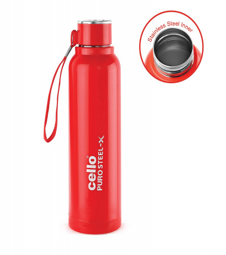 Cello Puro Steel-X Benz Water Bottle with Inner Stainless Steel and Outer Plastic (900 Ml, Red), 1 Piece (free shipping)