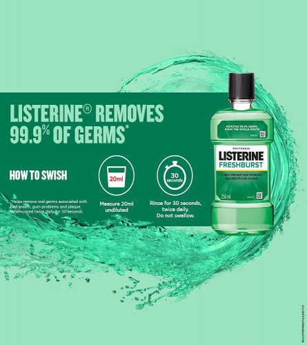 Listerine Fresh Burst Mouthwash Liquid 250 ml (Pack of 3)