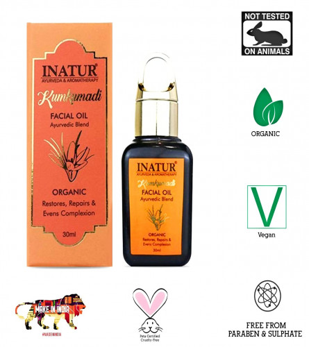 Inatur Kumkumadi Facial Oil, Ayurvedic Blend, Clears Blemishes, Evens Complexion, 30 ml (free shipping)