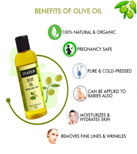Inatur Olive Oil cold pressed |100% pure and natural for suits face, body and hair