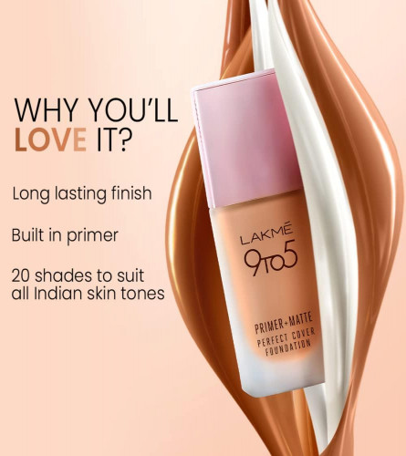 Lakme 9To5 Primer + Matte Perfect Cover Foundation, W320 Warm Caramel