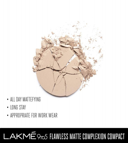 Lakme 9 to 5 Flawless Matte Complexion Compact Powder, Almond, Absorbs Oil, Conceals, 8 g
