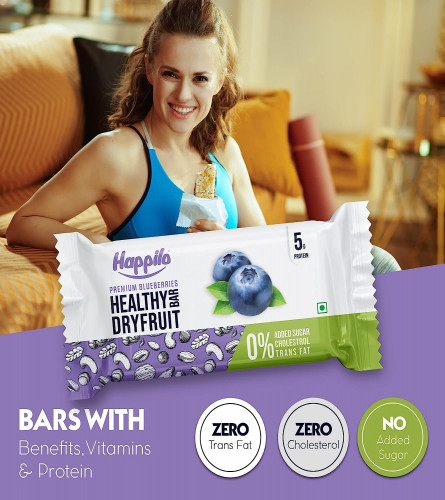 Happilo Premium Blueberries Healthy Dry Fruit Energy Bar 35g (Pack of 6)