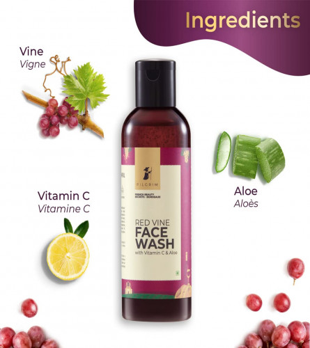 Pilgrim Red Vine Face Wash Cleanser with Vit C & goodness of Aloe for Anti Ageing, Dark Spot