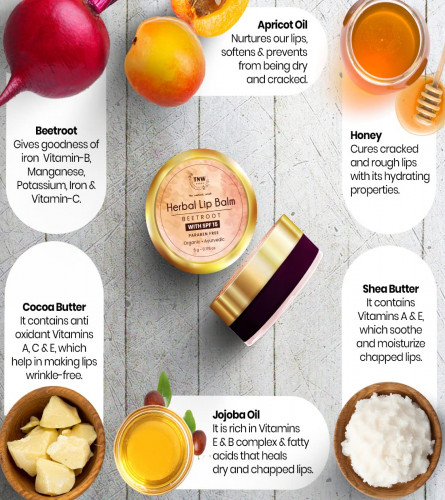TNW Herbal Beetroot Lip Balm For Dry Damaged and Chapped Lips