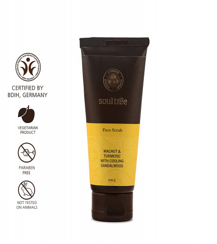 SoulTree Ayurvedic Face Scrub - Walnut & Turmeric With Cooling Sandalwood - 100% Vegetarian