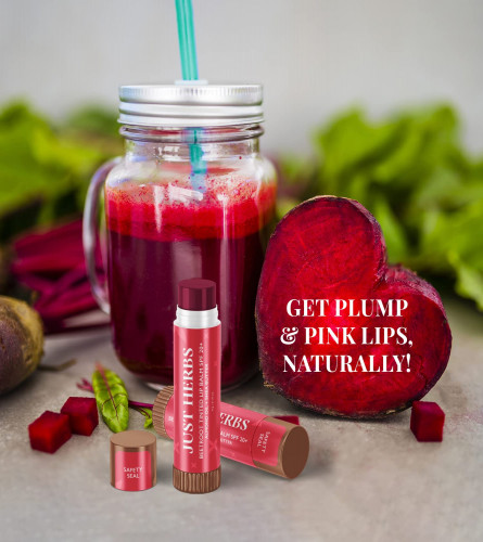 Just Herbs Tinted Lip Balm for Men & Women with SPF 20+ for Dark Lips to Lighten (Beetroot)