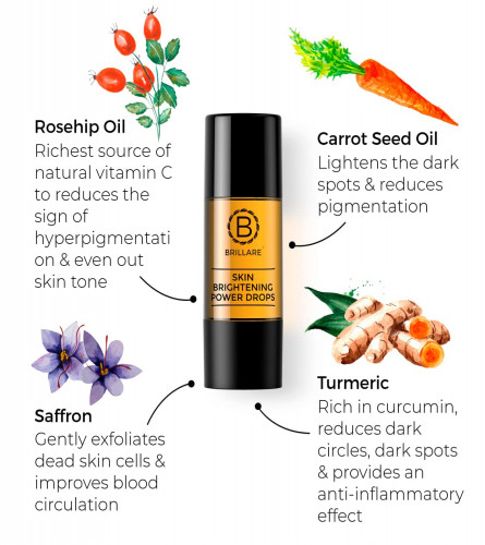 Brillare Skin Brightening Power Drops, 100% Natural Face Serum With Rosehip and Sandalwood