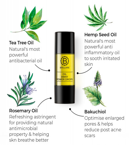 Brillare Oil Away Power Drops, 100% Natural Face Serum With Tea Tree and Rosemary