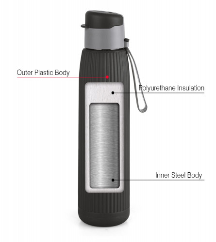 Cello Puro Steel-X Volvo Water Bottle 900 ml, Black