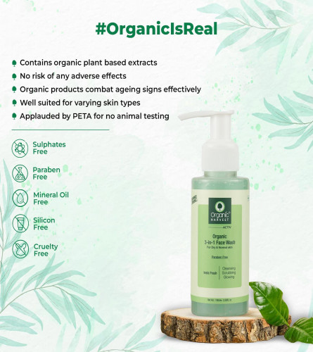 Organic Harvest 3-in-1 Face Wash For Dry & Normal Skin, Daily Use
