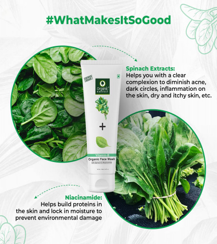 Organic Harvest Vitamin B Face Wash with Spinach & Niacinamide for Oily Skin