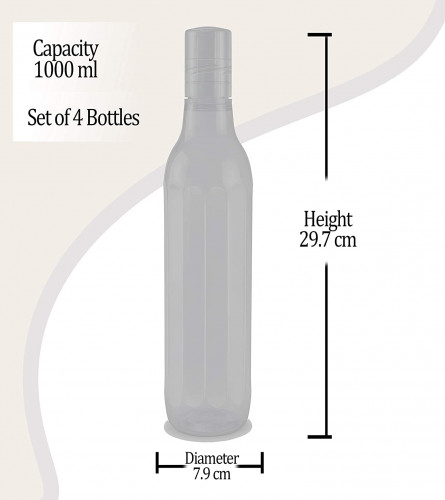 Milton Prism Pet Water Bottle 1000 ml, Set of 4, Grey (Fs)