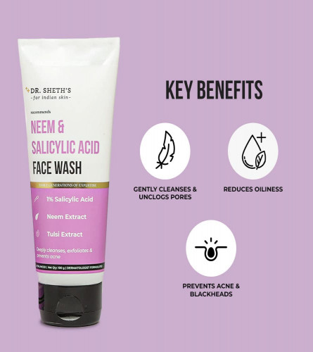 Dr. Sheth's Neem & Salicylic Acid Face Wash Cleanser, 100 gm (pack of 2) free ship