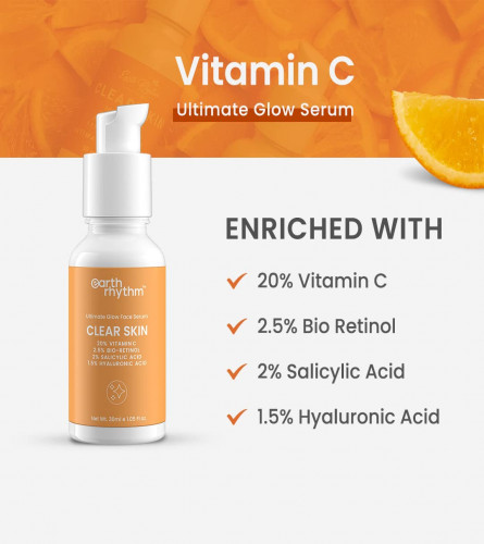 Earth Rhythm 20% Vitamin C Serum for Glowing & Clear skin with Hyaluronic & Salicylic Acid