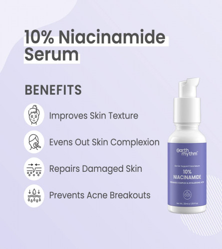 Earth Rhythm 10% Niacinamide Face Serum with Hyaluronic Acid | For Acne Prone Skin