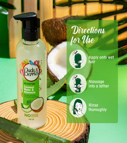 Buds & Berries Coconut Water & Aloe Vera Micellar Formula Shampoo For Gentle Cleansing