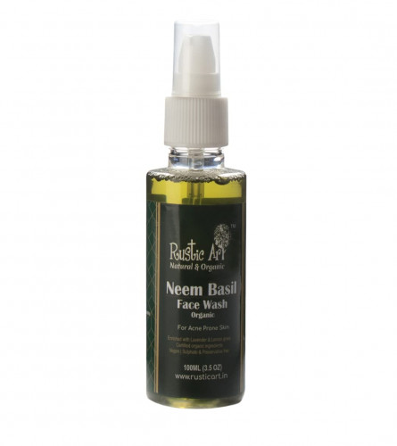Rustic Art Organic Neem Basil Face Wash For Acne Prone Skin | Anti Acne