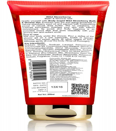 Body Cupid Wild Strawberry Shower Gel with Pure Shea butter and Strawberry Seed Oil