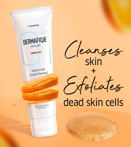 Dermafique Vitality Flash Facial Cleanser Exfoliating Face wash 100 ml (Pack of 2)