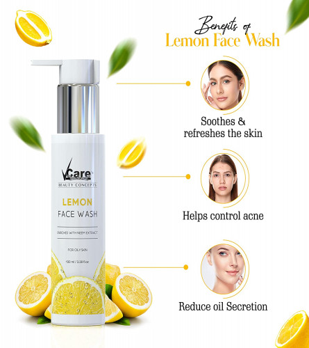 VCare Lemon Face Wash For Women & Men 100 ml (Pack of 2)
