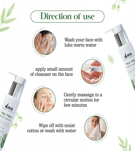 VCare Tea Tree Face Wash for Acne & Pimples 100 ml (Pack of 2)