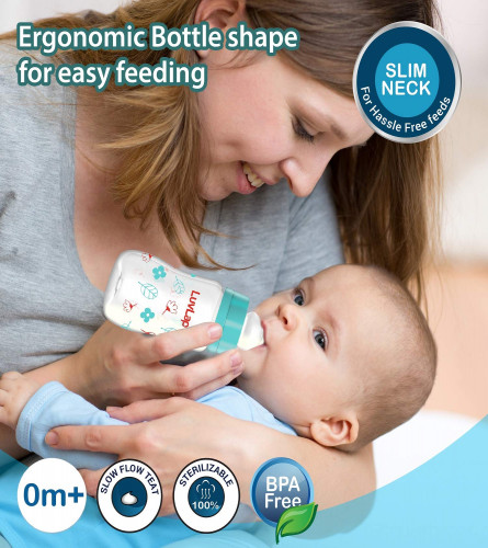 Luv Lap Anti-Colic Slim Regular Neck Essential Baby Feeding Bottle, 125ml