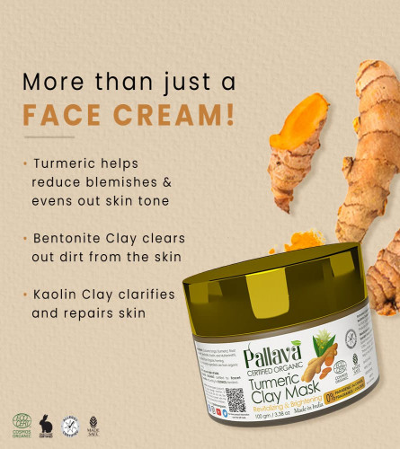 Pallava Organics Turmeric Clay Mask| De-tanning Mask | For Glowing Skin| For Men & Women