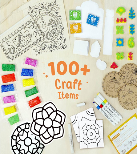 Imagimake Indian Art Forms-Arts and Crafts for Kids Ages 8-12, Learn 5 Indian Art Forms-Madhubani, Warli, Lippan, Mandala & Block Printing Arts, DIY Craft Kit for Girls & Boys- Gift for Kids