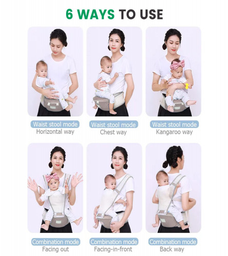 Baybee 6-in-1 Ergo Hip Seat (Grey): Baby Bag, Carrier & More!