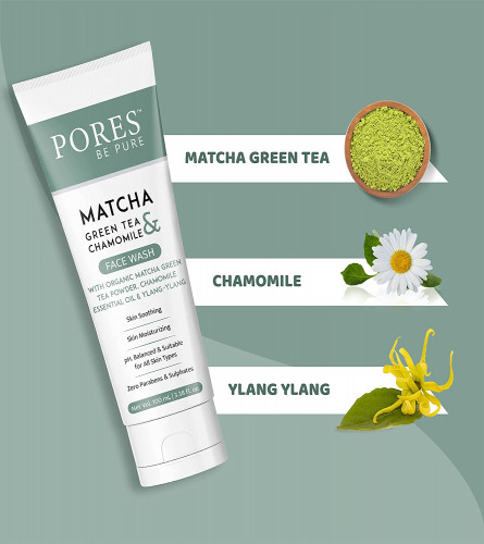PORES Be Pure Face Wash with Matcha Green Tea, Chamomile 100 ml (pack of 2)