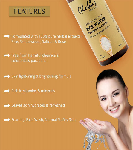 Globus Naturals Remedies Skin Brightening Rice Water Foaming Face Wash