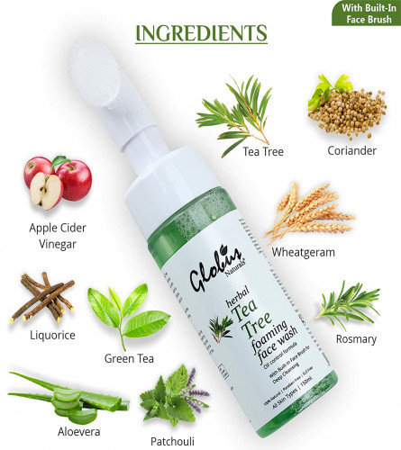 Globus Naturals Tea Tree Acne Control Foaming Face wash With Face Massage Brush