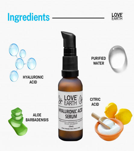 Love Earth Hyaluronic Acid Serum With Organic Aloe Vera & Essential Oils For Moisturised Skin