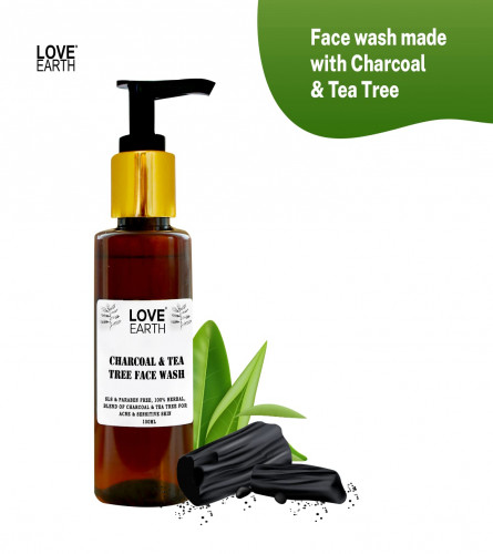 Love Earth Charcoal Tea Tree Face Wash for Oil Control, Acne & Detox