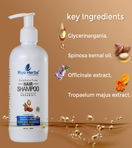 Riyo Herbs Argan Oil Shampoo | Sulphate Free Organic | For All Hair Types | 100% Vegan