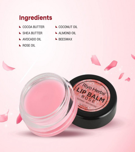 Riyo Herbs Rose Lip Balm With Rich & Natural Essential Oils, Shea Butter & Beeswax