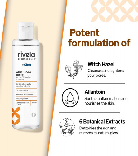 Rivela Dermascience Witch Hazel Face Toner By Cipla |For Pore Tightening & Soothing