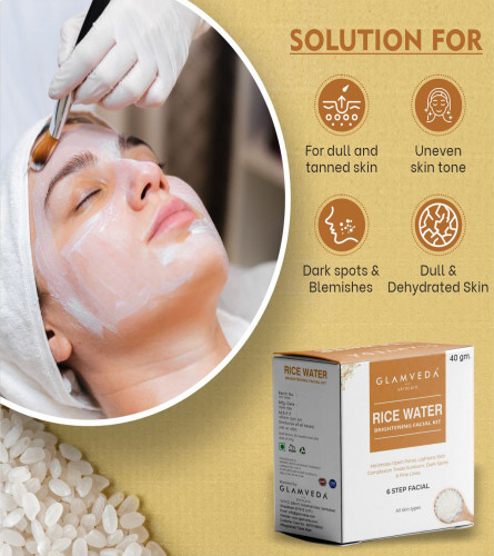 Glamveda Rice Water Brightening Facial Kit Pack Of 2 | 6 Steps Facial Kit