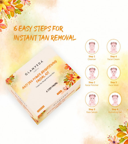 Glamveda Anti tan Power Brightening Facial Kit |Salon Like Glow | 6 Step Facial Kit