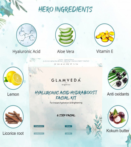 Glamveda Hyaluronic Acid Hydra boost Facial Kit |Salon Like Glow |6 Step Facial Kit