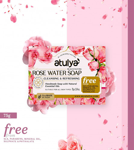 Atulya Rejuvenating Rose Water Soap, Handmade Bathing Soap