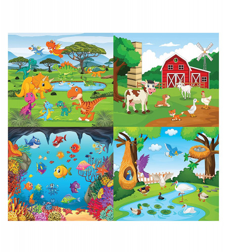 Funskool Play & Learn-Dino-Pets-Aquatic-Birds 4in1,Educational,4x30 Pieces,Puzzle
