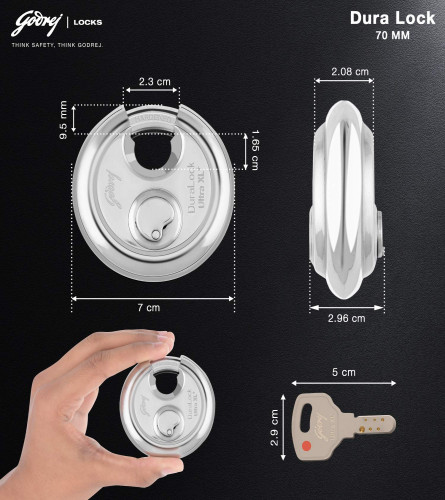 Godrej Locking Solutions and Systems Duralock Ultra XL+ Padlock with 3 Keys (70 mm)Fs